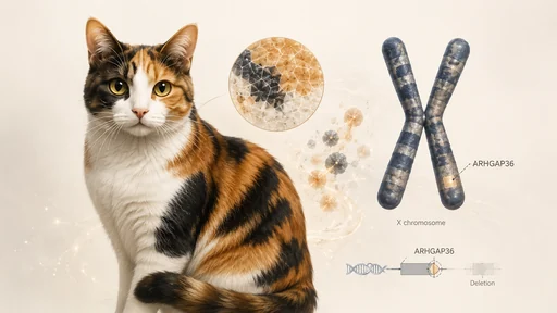 三毛猫の毛色パッチとX染色体不活化を表す科学イラスト