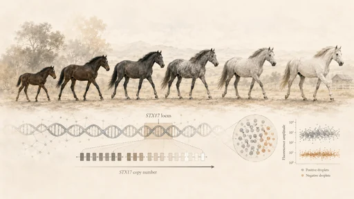 芦毛馬とSTX17コピー数を示す科学イラスト