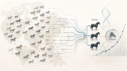 少数の種牡馬に父系が集中するゲノムイラスト