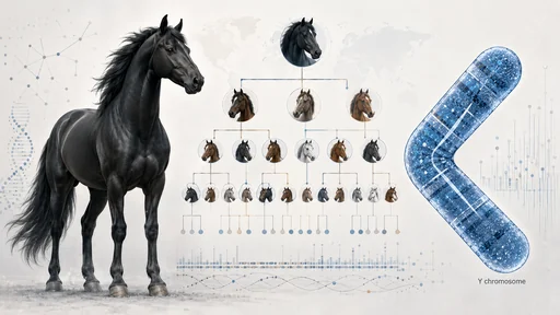 くの字型に折れたY染色体と牡馬父系を示すイラスト