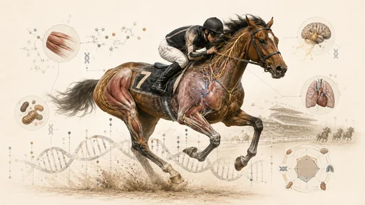 競走馬の骨格筋とゲノムを俯瞰するイラスト